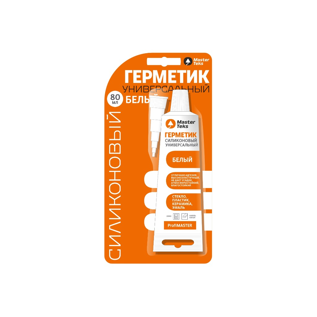 Герметик силиконовый MasterTeks Profimaster 279687, универсальный, белый, 80 мл
