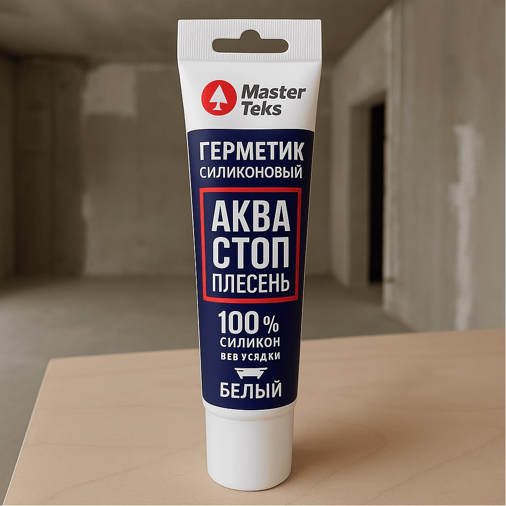 Герметик силиконовый MasterTeks Profimaster 278966, акваСТОПплесень, белый, 80 мл