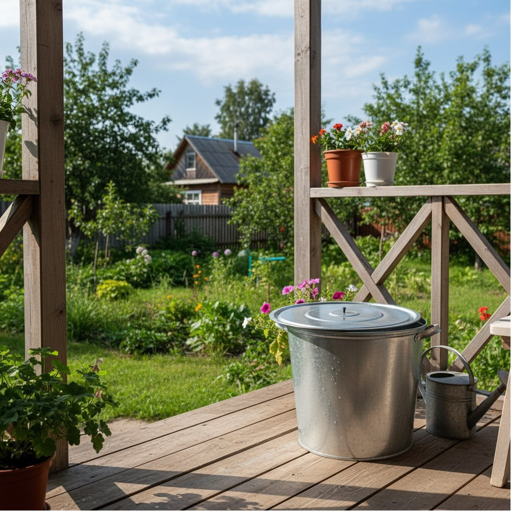 Бак для воды и сыпучих веществ 54633, оцинкованный, крышка, 32 л