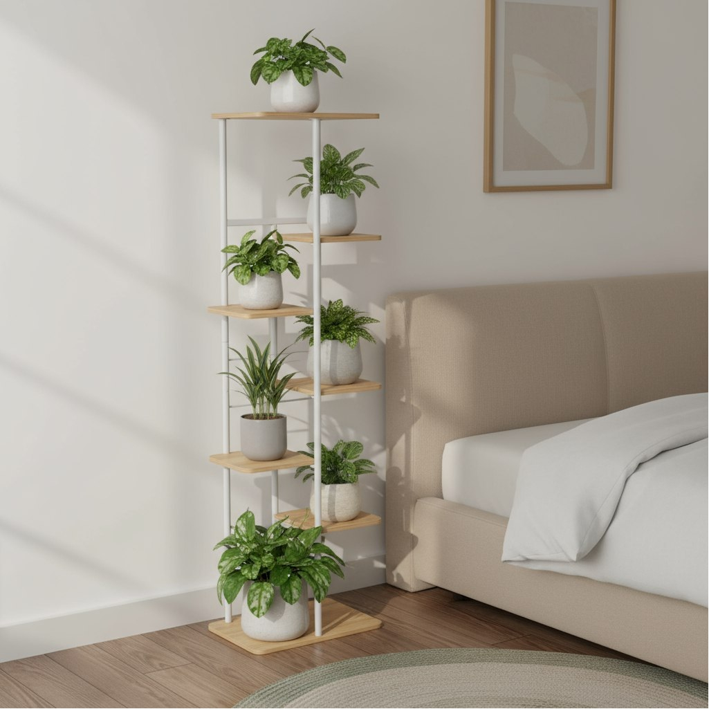 Подставка для цветов Greengo 10747754, 7 полок, напольная, металл, МДФ, белая, 23х36х120 см