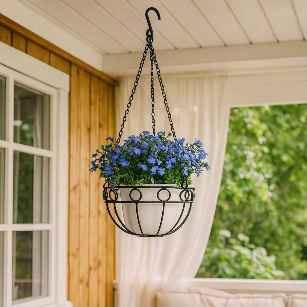 Кашпо подвесное Palisad 69015, металл, черное, диаметр 26 см