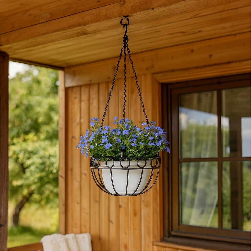 Кашпо подвесное Palisad 69015, металл, черное, диаметр 26 см