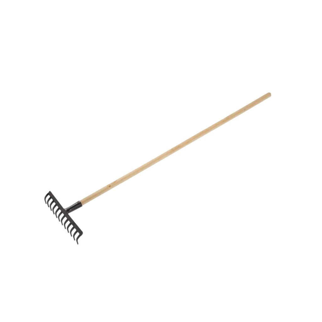 Грабли садовые Grinda 39583-12, 12 прямых зубьев, с деревянным черенком, 310х80х1300 мм