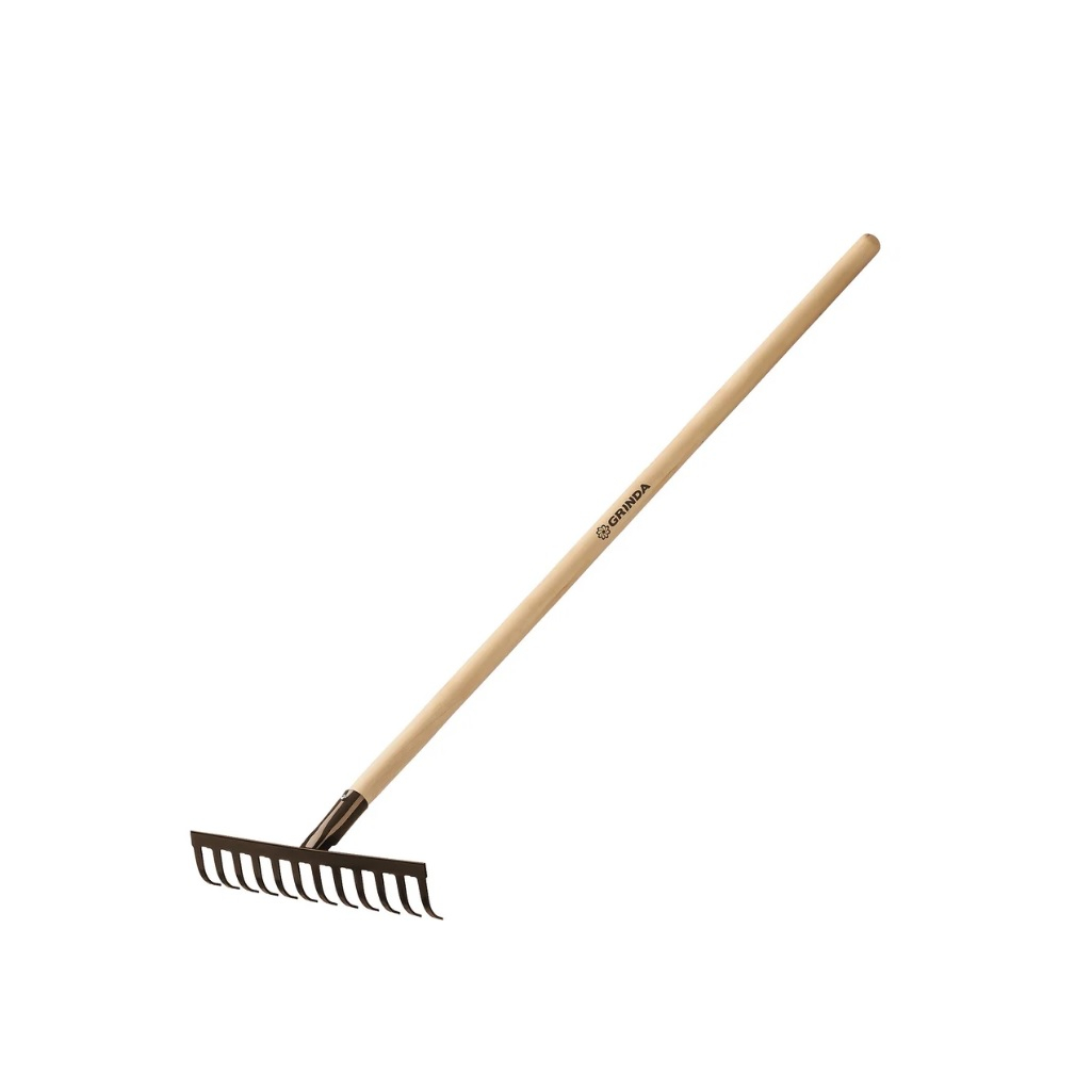 Грабли садовые Grinda 39583-12, 12 прямых зубьев, с деревянным черенком, 310х80х1300 мм