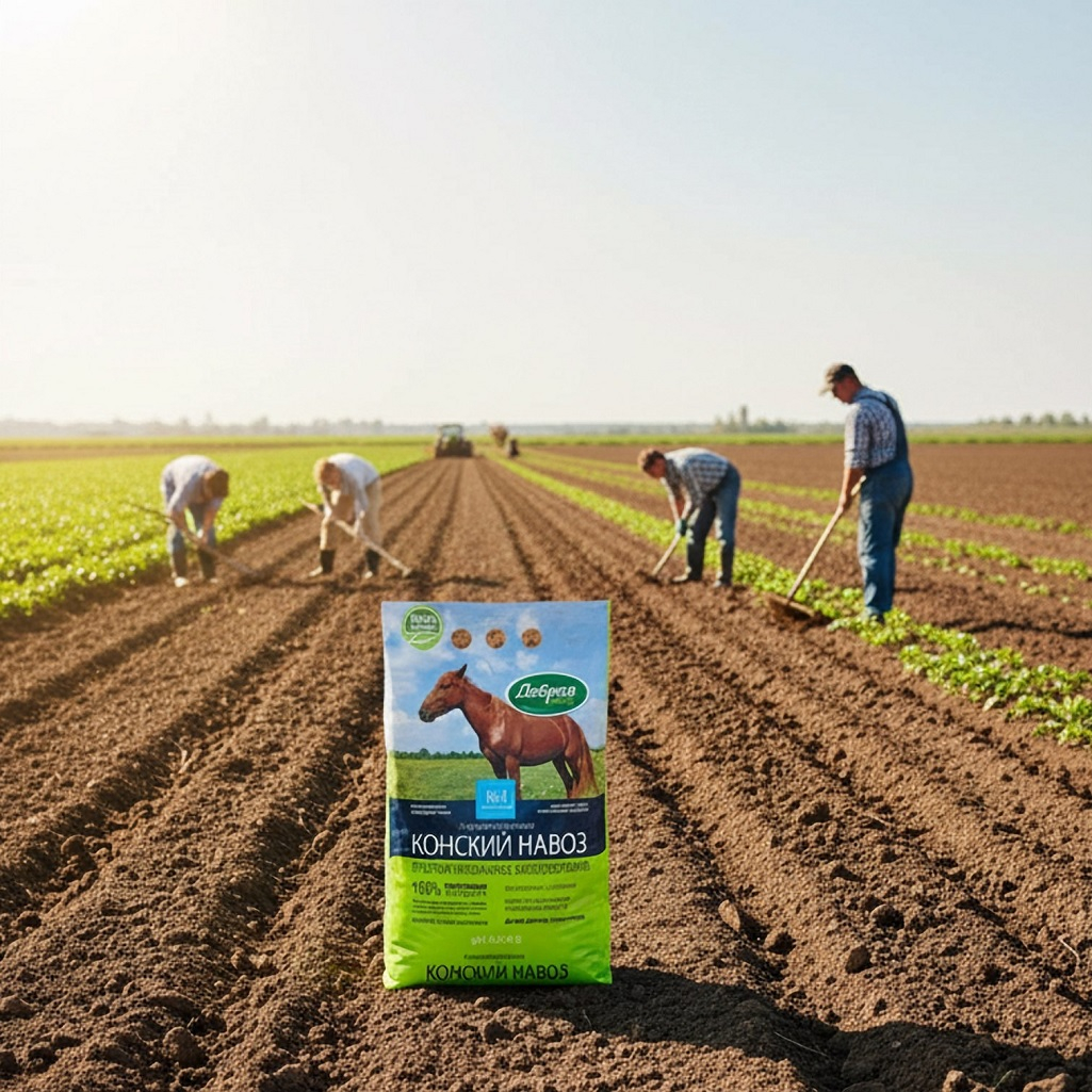 Удобрение Добрая сила Конский навоз, гранулированное, пролонгированное, 2 кг