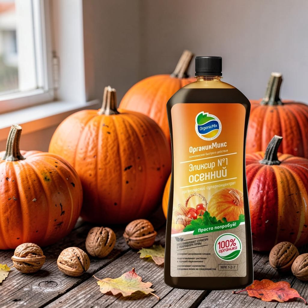 Удобрение OrganicMix Эликсир №1 осенний, восстановление почвы, суперконцентрат, 0.9 л