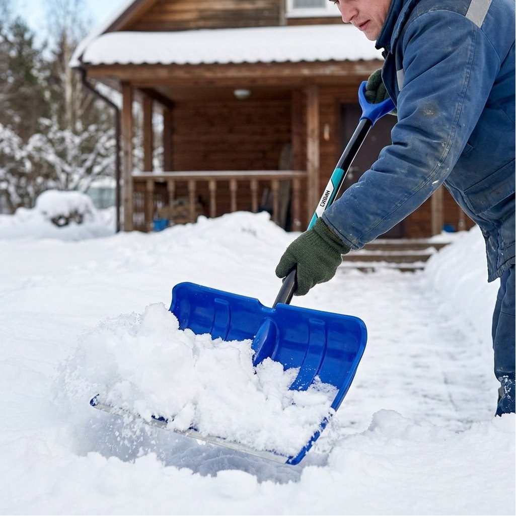 Лопата для снега Сибин ЛПА-500, 421847, пластиковая, с алюминиевым черенком, 500 мм