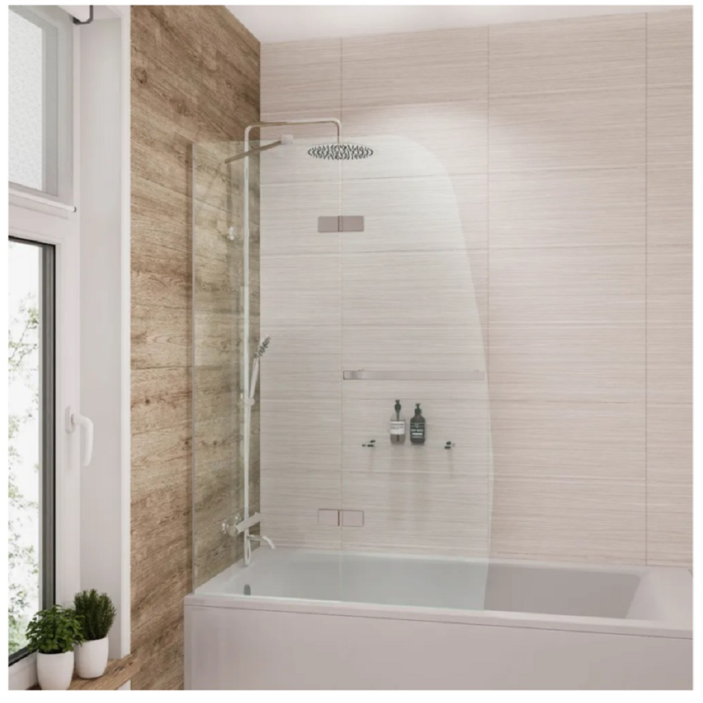 Шторка для ванной Grossman GR-100, алюминиевый профиль, прозрачное стекло 6 мм