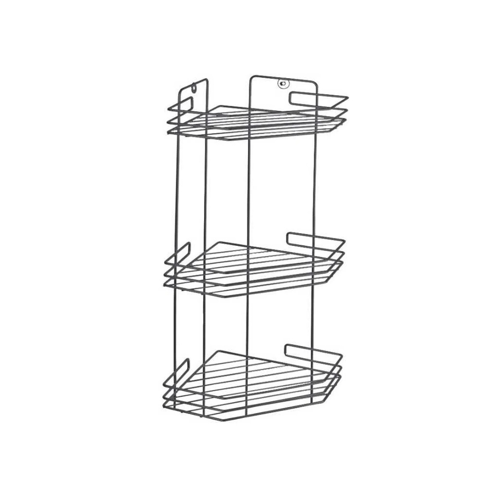 Полка угловая для ванной Рыжий Кот трехъярусная, металл, графит, 205х205х520 мм