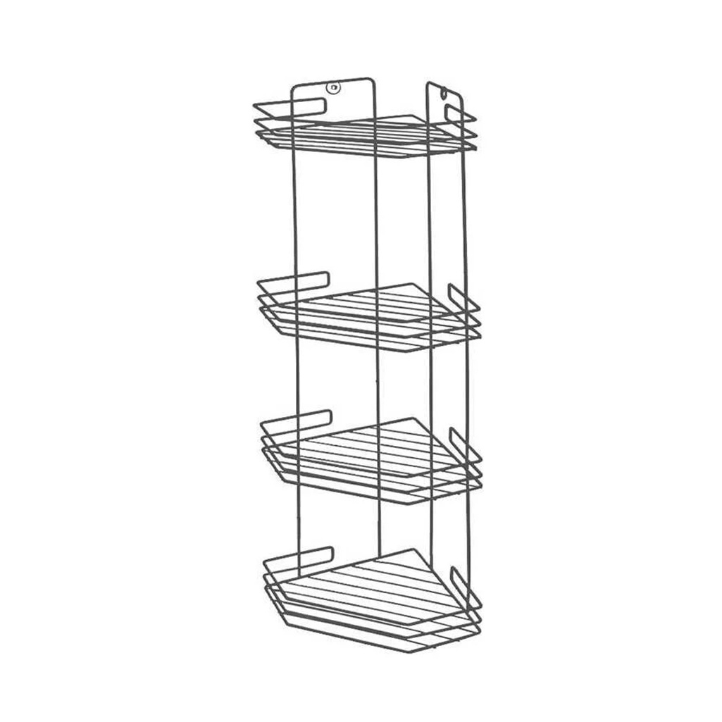 Полка угловая для ванной Рыжий Кот четырехъярусная, металл, графит, 205х205х720 мм