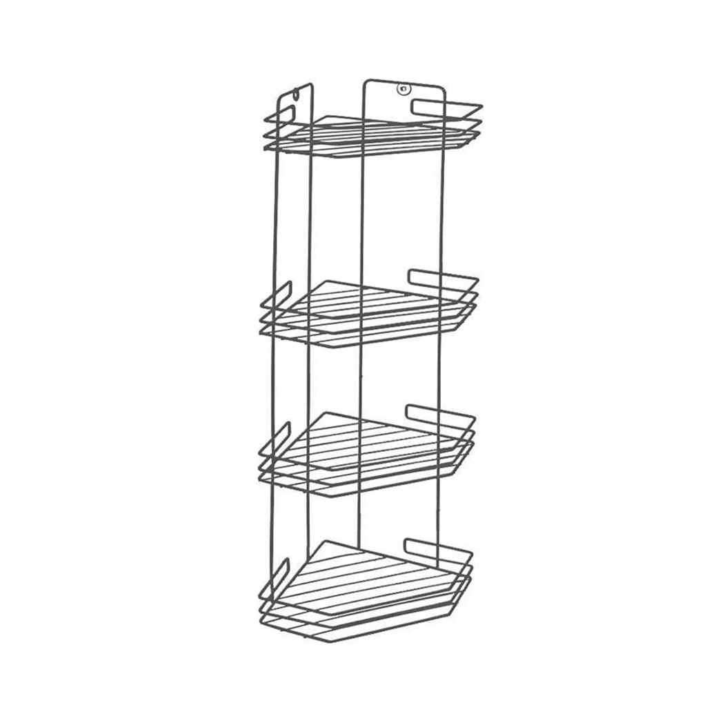 Полка угловая для ванной Рыжий Кот четырехъярусная, металл, графит, 205х205х720 мм