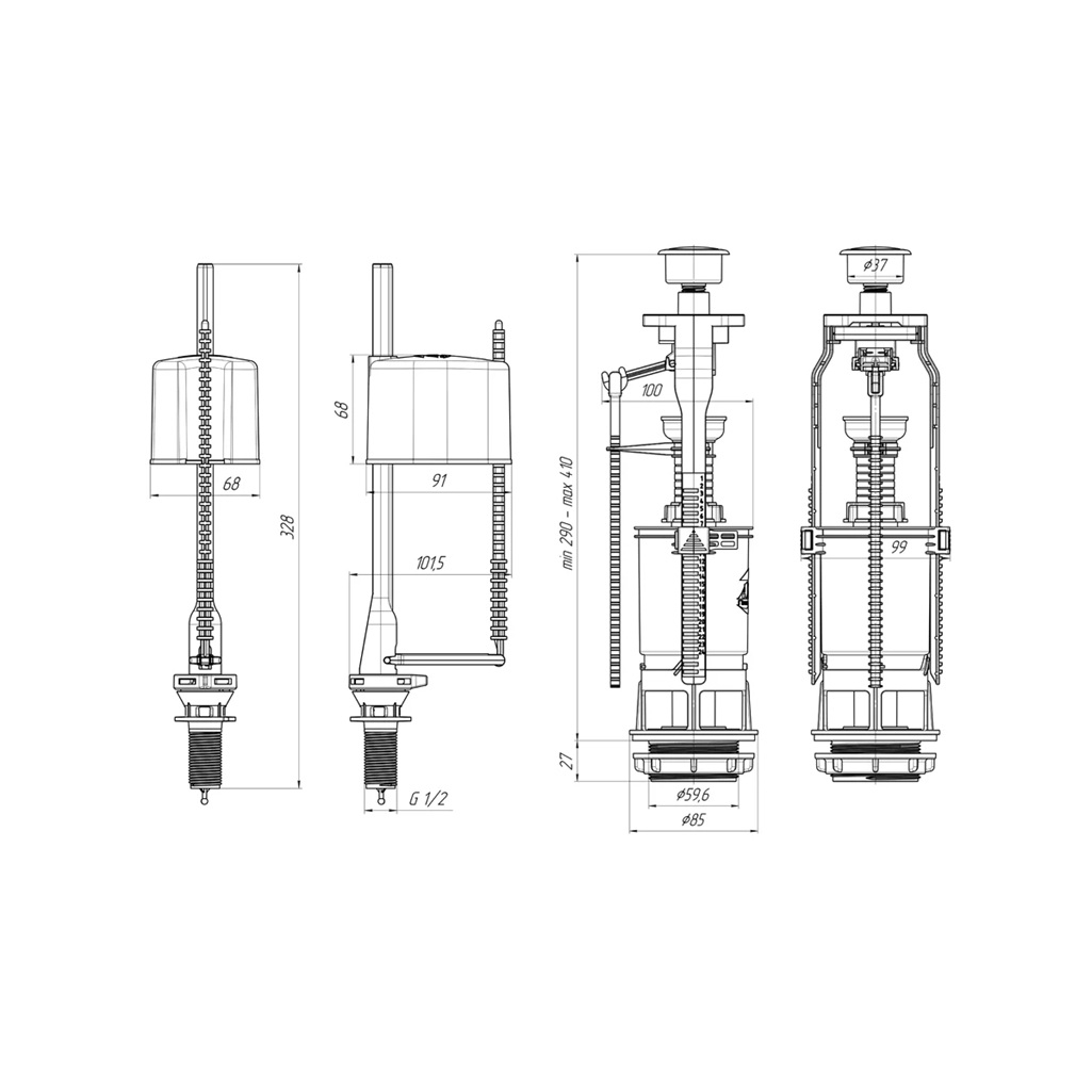 Комплект арматуры Ани Пласт WC6550М для унитаза, нижний подвод 1/2