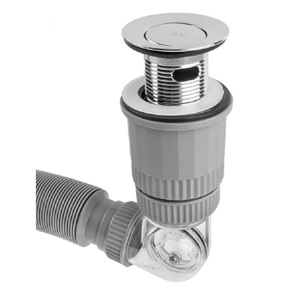 Сифон гофрированный AV Engineering AVE129765 для раковины, с выпуском roll-over, хром