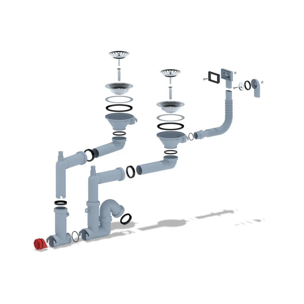 Сифон Ани Пласт F3545S для мойки двойной, с отводом для стиральной машины, 3 1/2