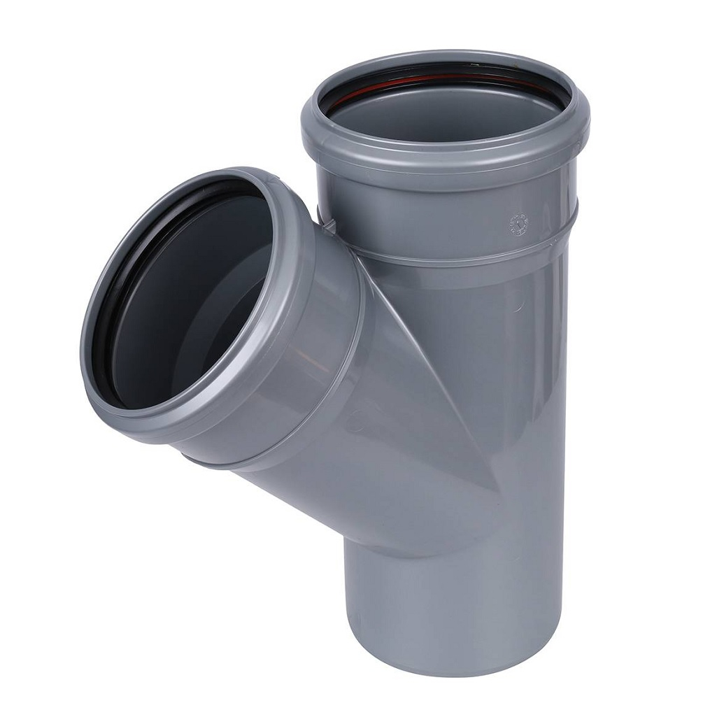 Тройник канализационный 45 гр. Sinikon 508025.R, диаметр 110х110 мм, серый