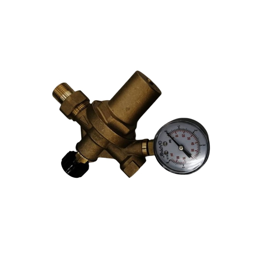 Редуктор давления Gappo G1400.05, 3/4 дюйма, штуцер - 1/2 дюйма, гайка, c манометром в комплекте