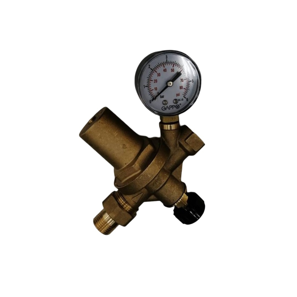 Редуктор давления Gappo G1400.05, 3/4 дюйма, штуцер - 1/2 дюйма, гайка, c манометром в комплекте