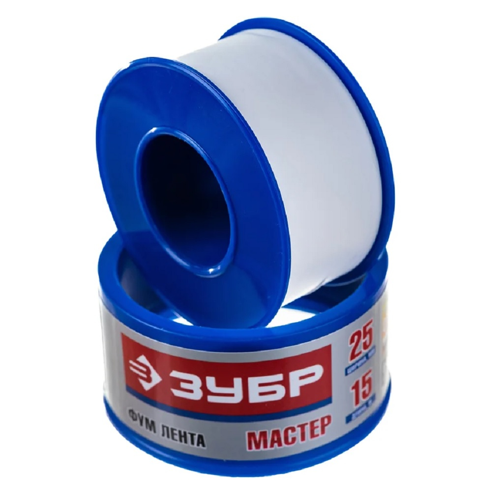 ФУМ-лента Зубр Мастер 0.1 х 25 мм х 15 м, устойчивость к агрессивным средам 12373-25-040