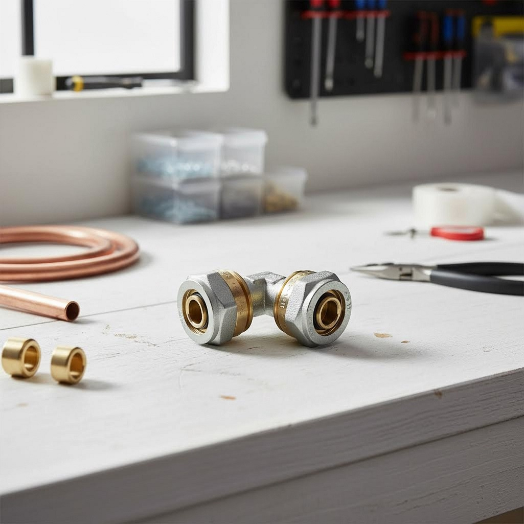 Угольник обжимной 1277-4308, 26х26 мм, цанговое соединение, для металлопластиковых труб