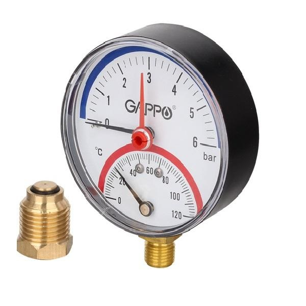 Термоманометр радиальный с запорным клапаном Gappo G1472 1/2 х 6 бар