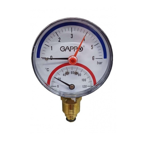 Термоманометр радиальный с запорным клапаном Gappo G1472 1/2 х 6 бар