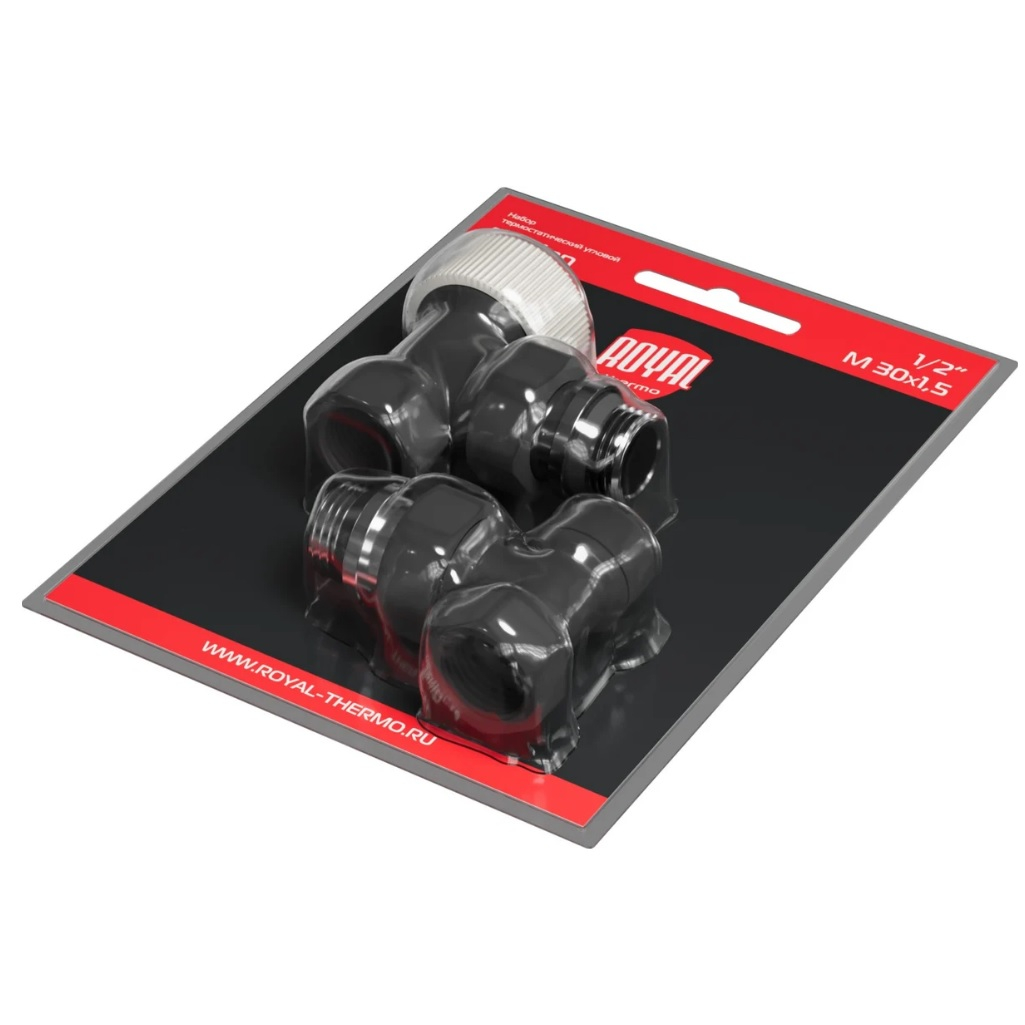 Набор термостатический угловой Royal Thermo Design RATVDU11212BL, 1/2 дюйма, М30х1.5, черный