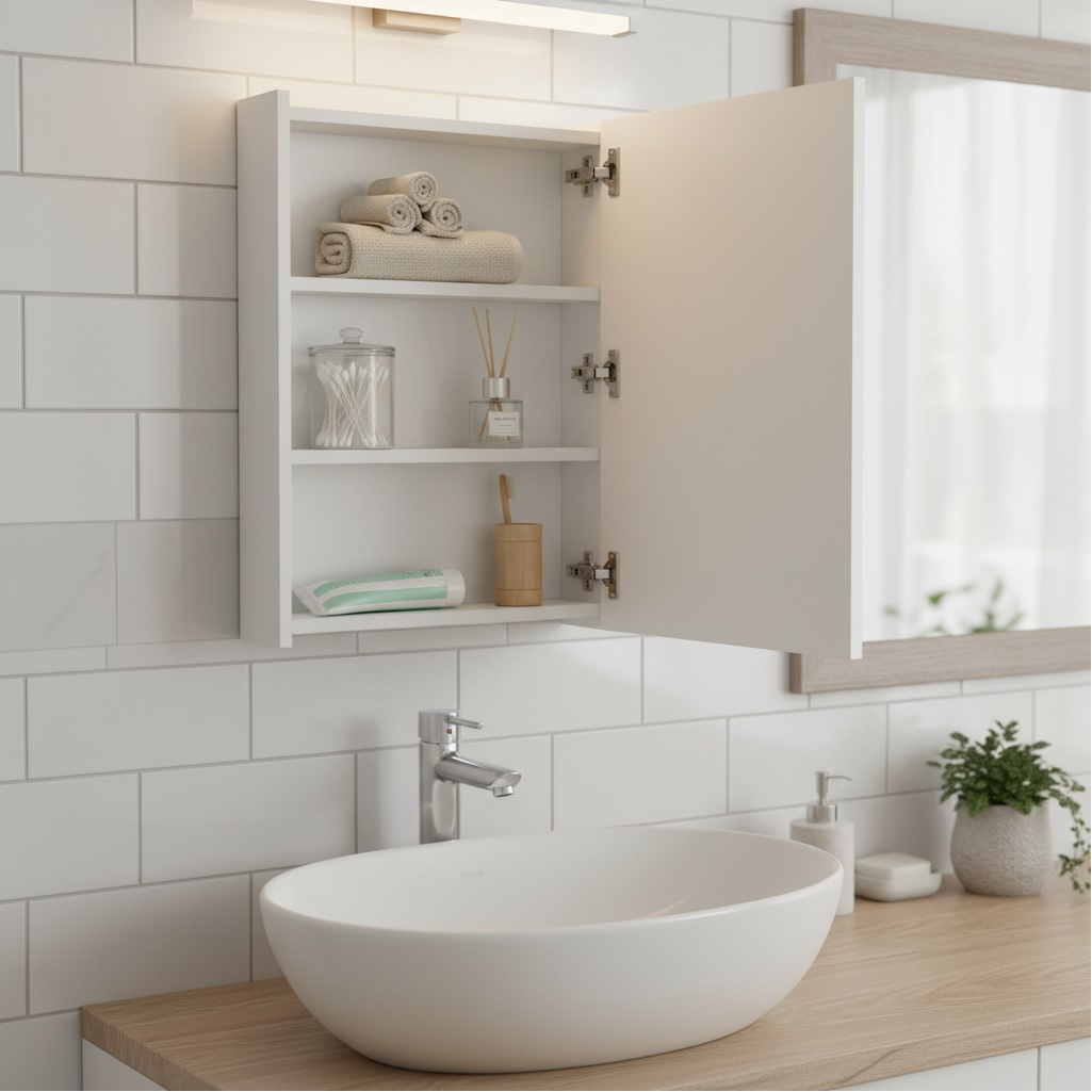 Шкаф зеркальный навесной Runo Лада 40, для ванной комнаты, белый