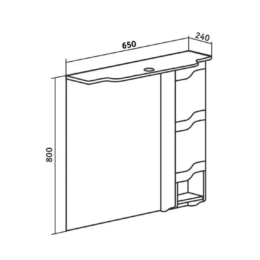Шкаф зеркальный навесной Runo Стиль 65, правый, белый, 24х65х80 см
