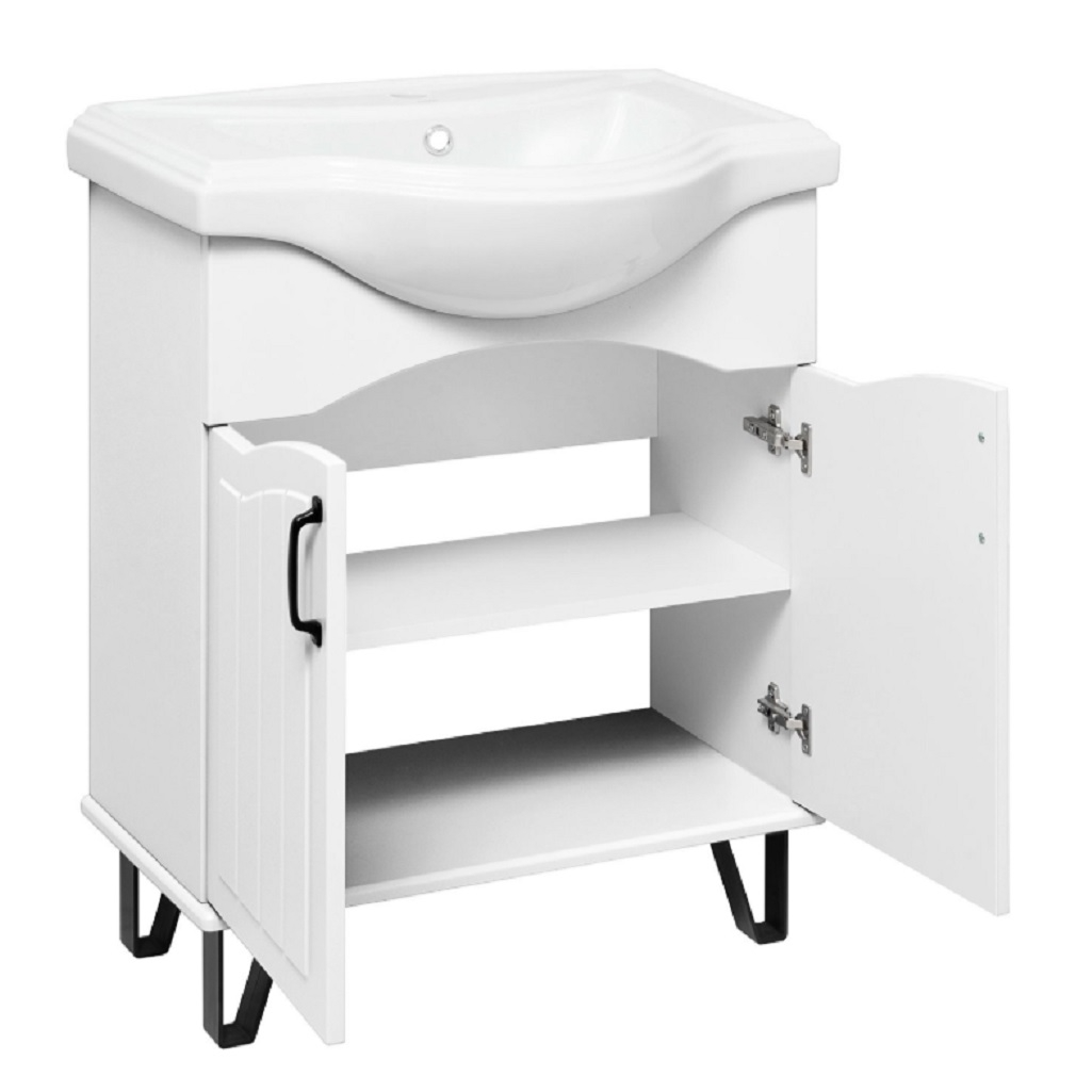 Тумба Runo Марсель 65 напольная, белая + раковина Классик 65