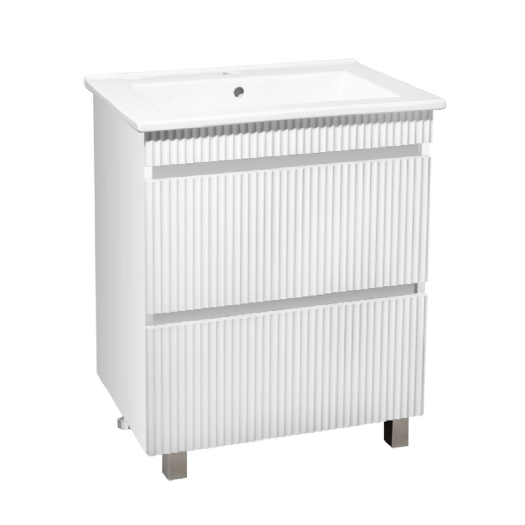 Тумба напольная Runo Модена, 2 ящика, с раковиной Оскар 65, белый