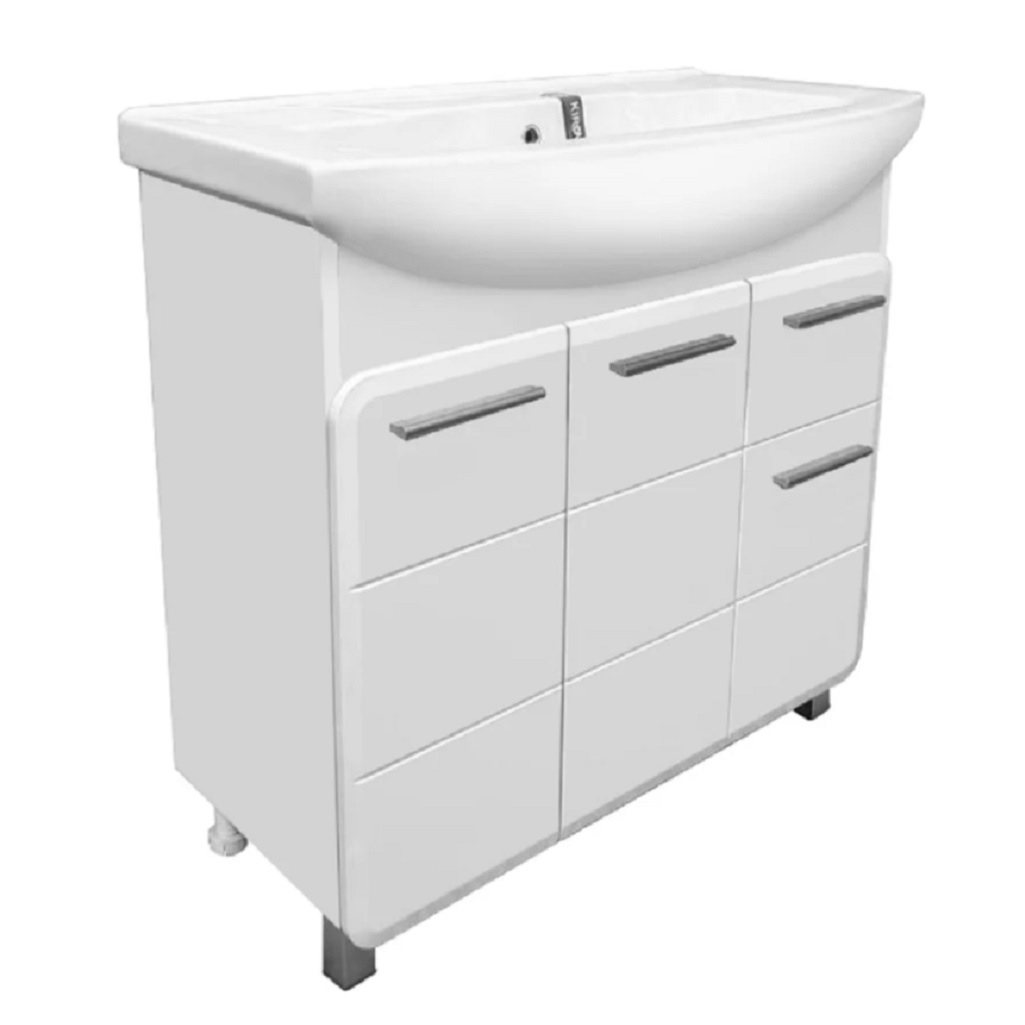 Тумба Runo Эрика 85 напольная, белая + раковина Runo Элеганс 85