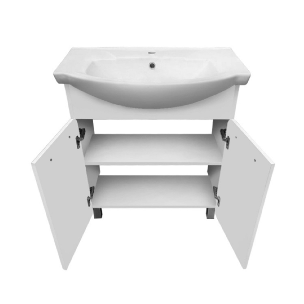 Тумба Runo Эрика 75 напольная, белая + раковина Runo Элеганс 75