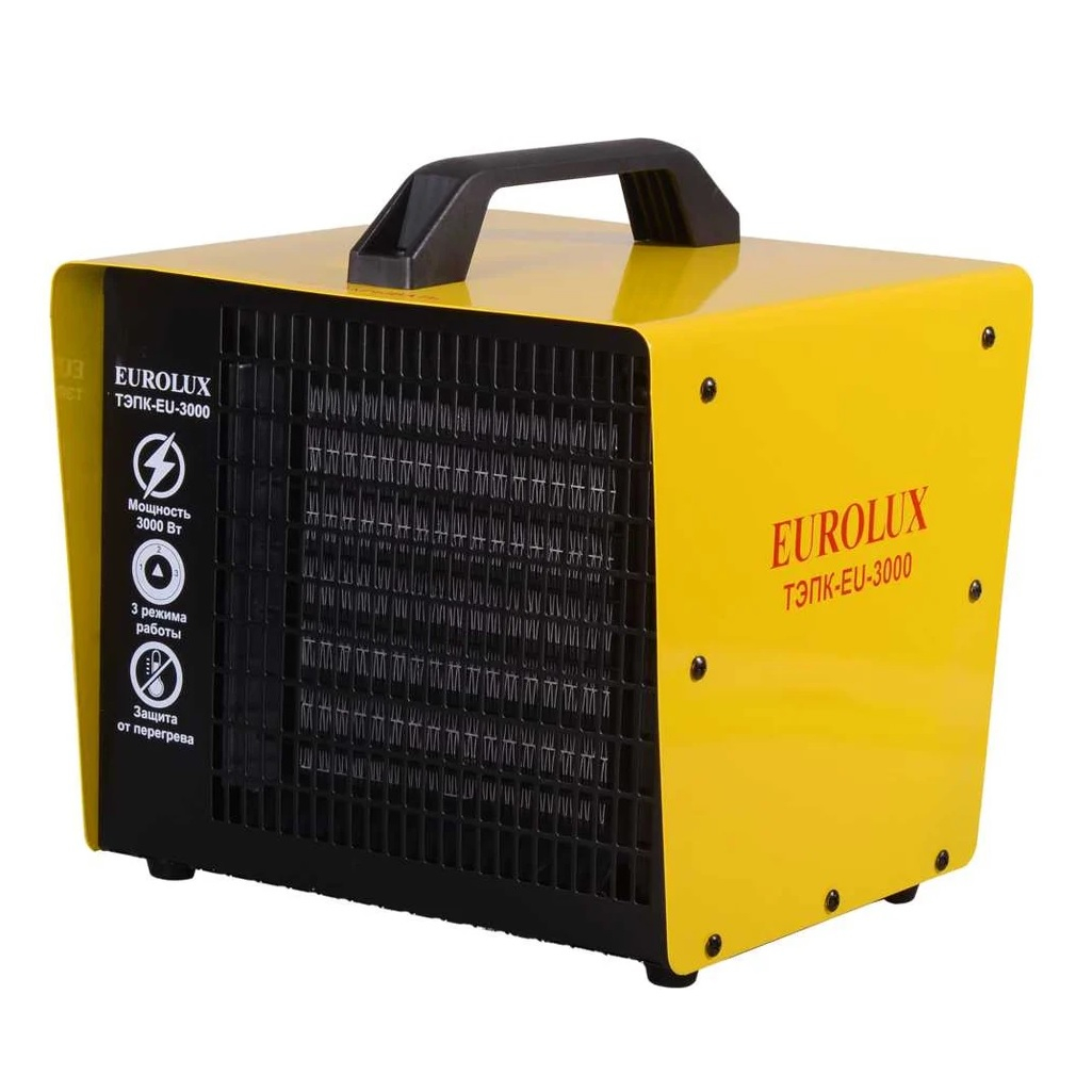 Тепловая электрическая пушка Eurolux ТЭПК-EU-3000, керамический нагревательный элемент, квадратная
