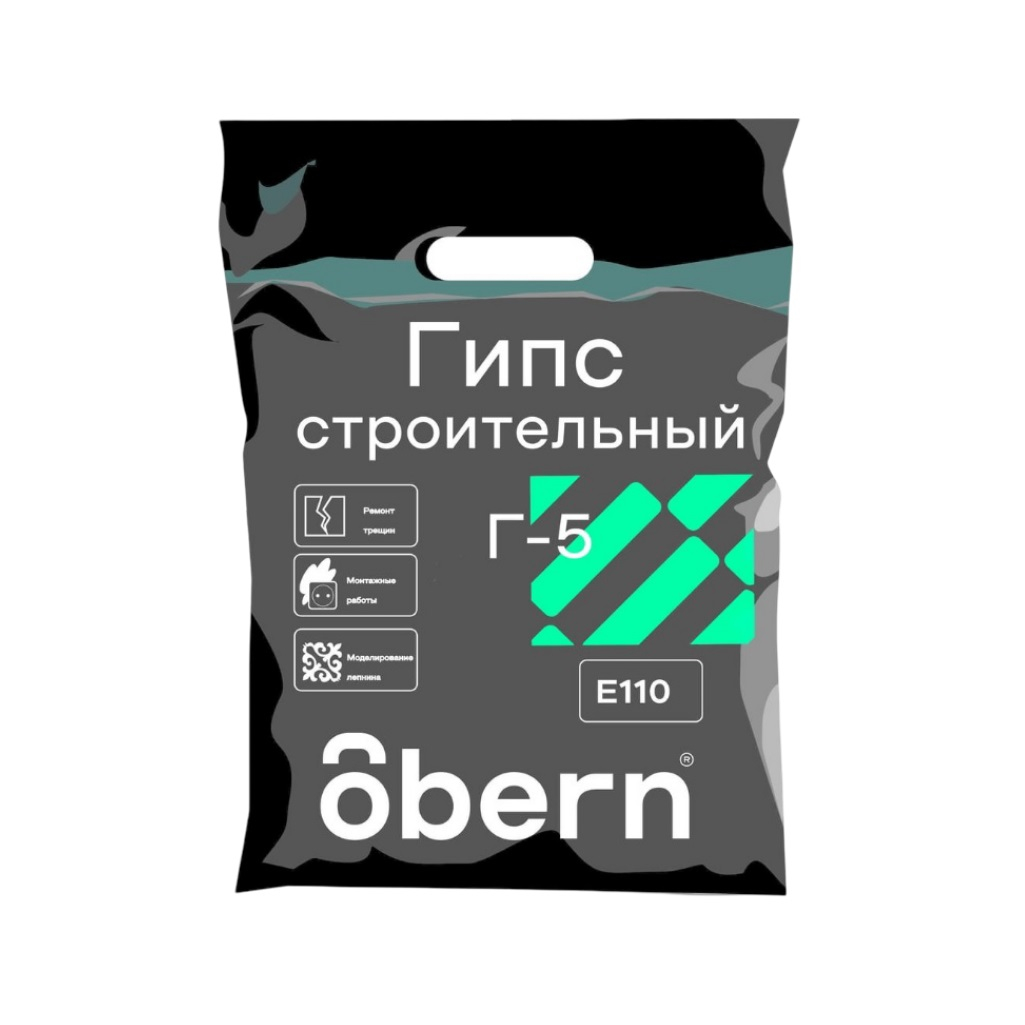 Гипс строительный Obern 0024061, Г-5, Е-110, для внутренних работ, белый, 3 кг