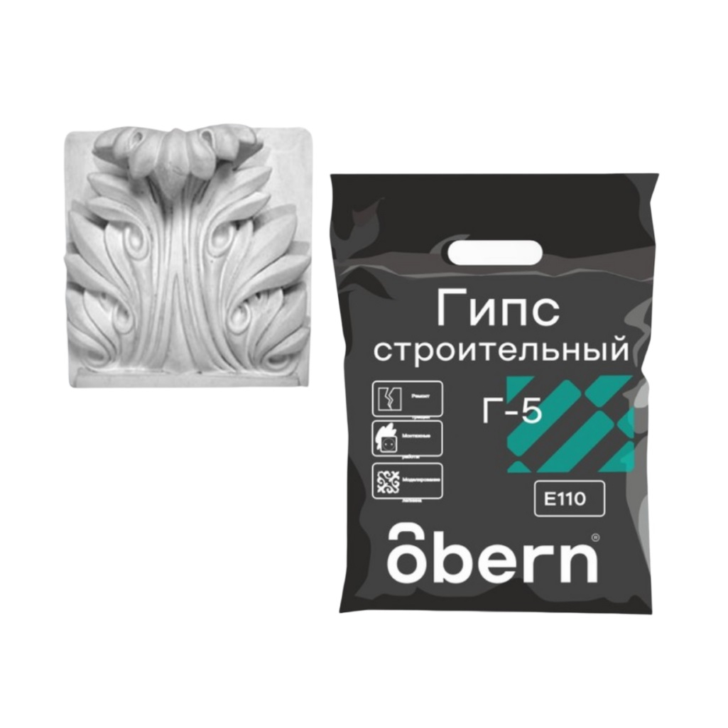 Гипс строительный Obern 0024061, Г-5, Е-110, для внутренних работ, белый, 3 кг