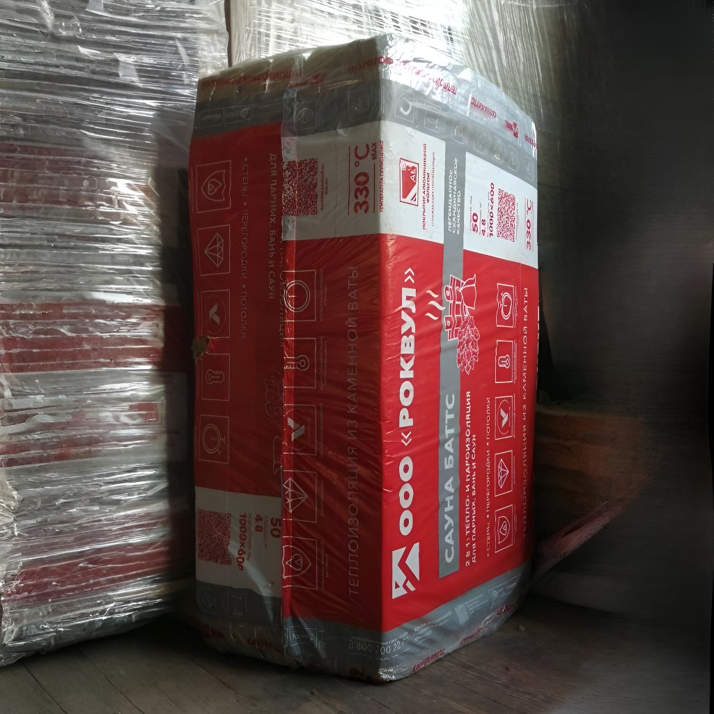 Утеплитель Rockwool Сауна Баттс фольга, для стен, 50х600х1000 мм, 4.8 кв.м, 8 плит