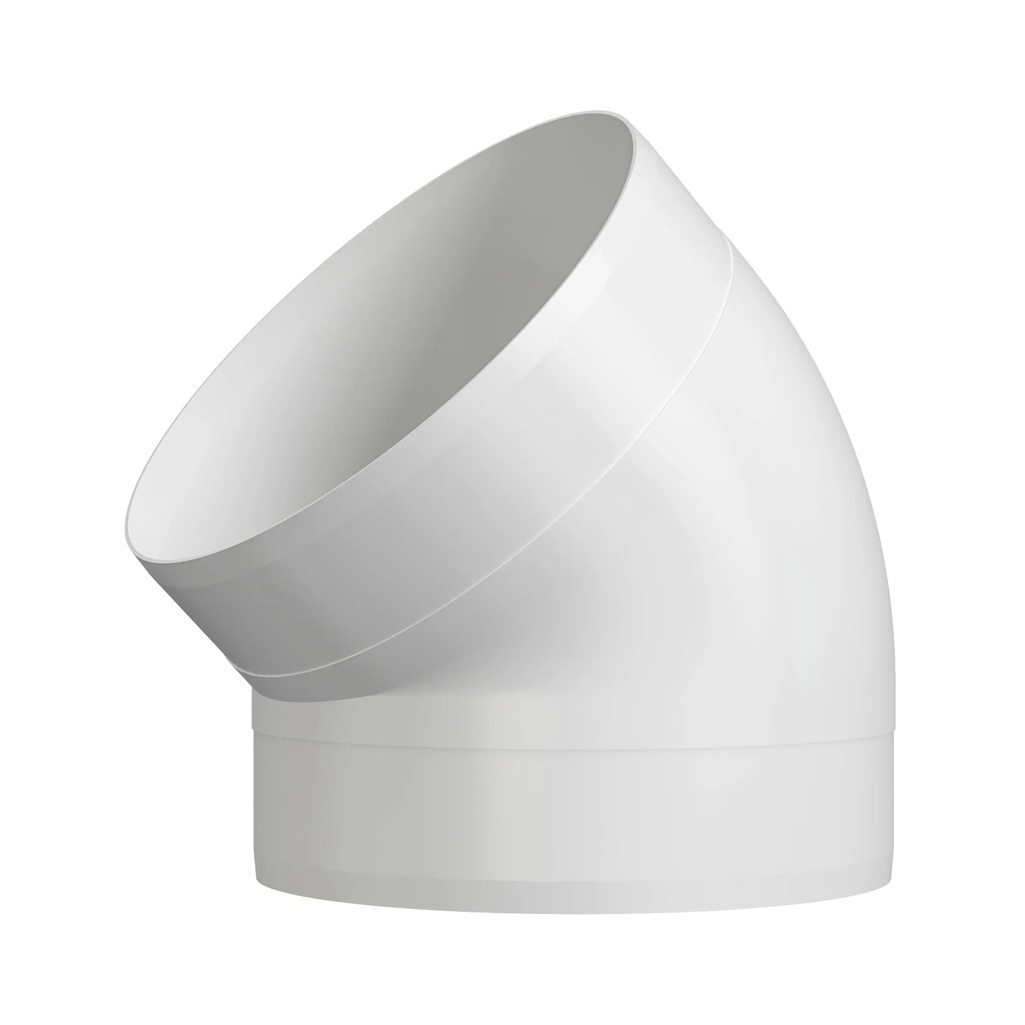 Колено круглое Era 150ККП 45, 45 градусов, d 150 мм, пластик, белый