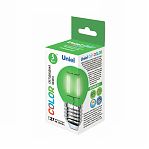 Лампа светодиодная Uniel LED-G45-5W/GREEN/E27 шар, 5 Вт, E27, зеленый свет