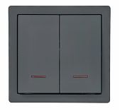 Выключатель двойной с подсветкой Lezard Leto 752-3400-112, накладной монтаж, графит