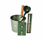 Набор аксессуаров для бани 212F OXY-M Dark Green-4, ушат 5 л, черпак 0.2 л, термогигрометр, песочные часы