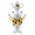 Самовар электрический Kelli KL-1477 4 л, белый с рисунком, с защитой от перегрева, 2300 Вт