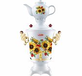 Самовар электрический Kelli KL-1477 4 л, белый с рисунком, с защитой от перегрева, 2300 Вт