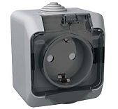 Розетка 1-местная Systeme Electric Этюд PA16-044C с заземлением, шторки, крышка, накладная, серая