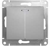 Выключатель 2 клавиши 10AX c подсветкой алюминий Glossa GSL000353