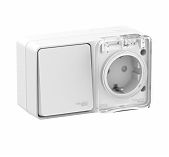 Блок: розетка с/з + выключатель 1-кл. SchE AtlasDesign Profi54, белый 10А ATN540170