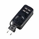 Удлинитель Uniel Travel S-CT1-1.5U BLACK 4USB, без заземления, 1 розетка, 1.5 м, 2.2 кВт