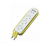 Удлинитель Uniel Travel S-CT3-1.8UC WHITE/GREEN 2USB+2TYPE C, 3 розетки, 1.8 м, 2.5 кВт, белый-зеленый