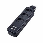 Удлинитель Uniel Travel S-CT3-1.8U Black 4USB, ПВС, без заземления, 3 розетки, 1.8 м, 2.5 кВт