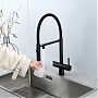 Смеситель для кухни Gappo G4397-86 гибкий излив, встроенный фильтр для питьевой воды, черный